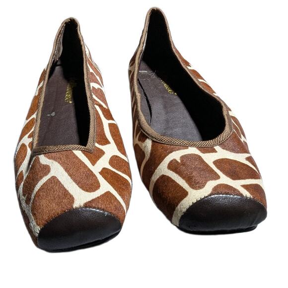 Vtg Y2K Dollhouse Brown Ivory Giraffe Print Calf Hair Square Toe Ballet Flats 8 - Picture 2 of 7